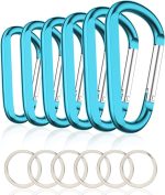 6PCS Black Carabiner Caribeaner Clip,3" Large Aluminum D Ring Shape Carabeaner with 6PCS Keyring Keychain Hook…