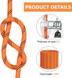 Braided Polyester  Rope 3/8 inch X 120ft, 48 Strands, 3430 LBS Breaking Strength Outdoor Rope,  Rigging Ropes for Rock Hiking Camping Swing Tree Rescue, Orange - Image 2