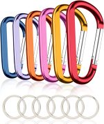 6PCS Black Carabiner Caribeaner Clip,3" Large Aluminum D Ring Shape Carabeaner with 6PCS Keyring Keychain Hook…