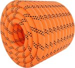 Braided Polyester  Rope 3/8 inch X 120ft, 48 Strands, 3430 LBS Breaking Strength Outdoor Rope,  Rigging Ropes for Rock Hiking Camping Swing Tree Rescue, Orange