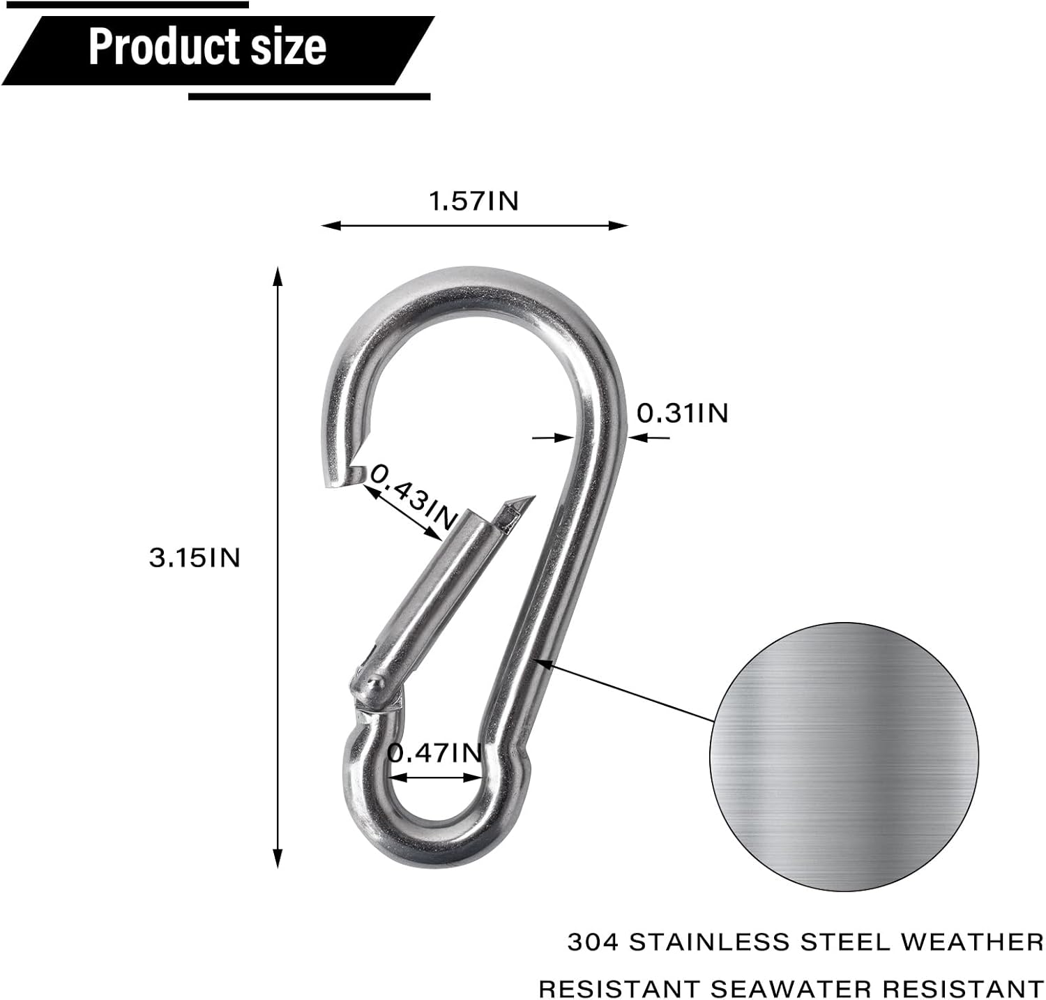 Large Spring Snap Hook Carabiner, 304 Stainless Steel Heavy Duty Carabiners Clip, Stainless Steel Spring Snaps Hooks Carabiners Outdoor - Image 2