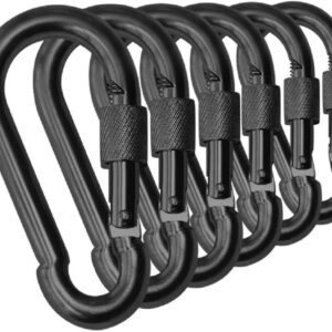 Black & Silver Heavy Duty Bushcraft Locking Thumb Screw Closure Zinc-Galvanized Steel Carabiner Spring Snap Clip Link Hooks 200-400lb Load. 6 & 12 Packs