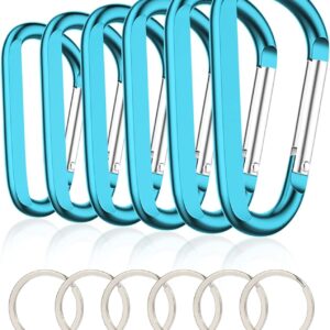 6PCS Black Carabiner Caribeaner Clip,3" Large Aluminum D Ring Shape Carabeaner with 6PCS Keyring Keychain Hook…