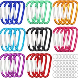 1.8'' 32pcs Small Aluminum Carabiner D Ring 8 Colors, Durable Spring-Loaded Gate Carabiners Clips Hook, Sport Accessories, with Gift Steel Rings 32pcs, for para-Cord Crafts…