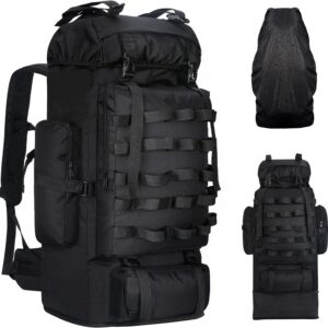 70L/100L Camping Hiking Backpack with Rain Cover, Expandable Large   Backpack, Waterproof  Racksack Travel Backpacking Daypack for Climbing Trekking (Black)